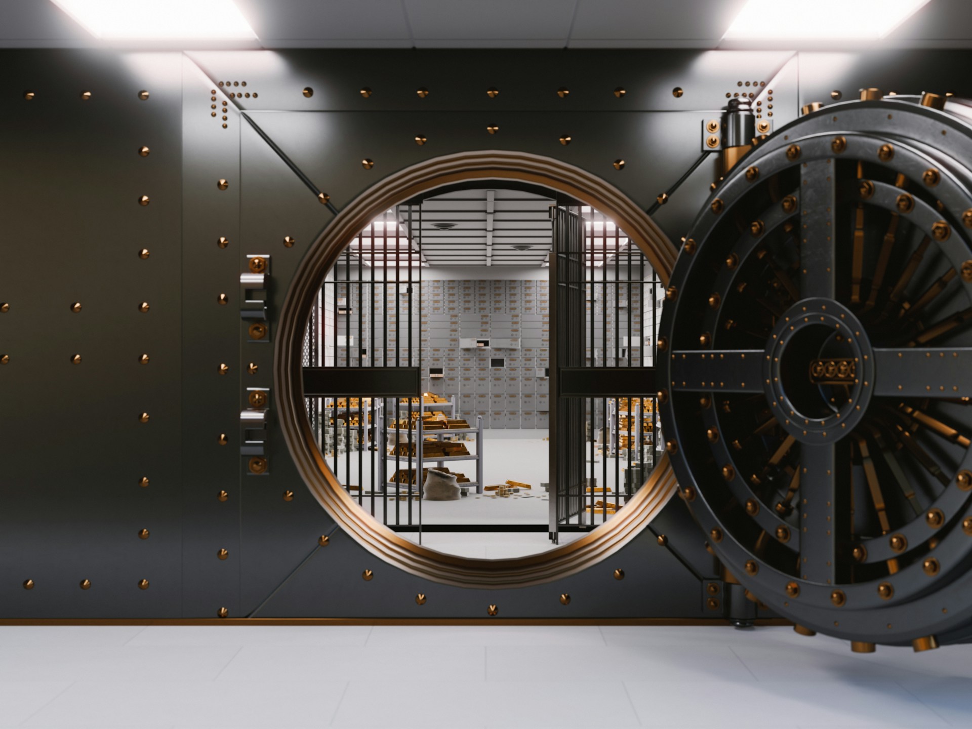 A bank vault door with a heavy combination dial, standing for the strength of IronWall's RSA-4096 encryption